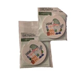 (Set of 2) GNOME LIFE Car Coasters Absorbent Stone Fits Car Cup Holders 2.5" NEW